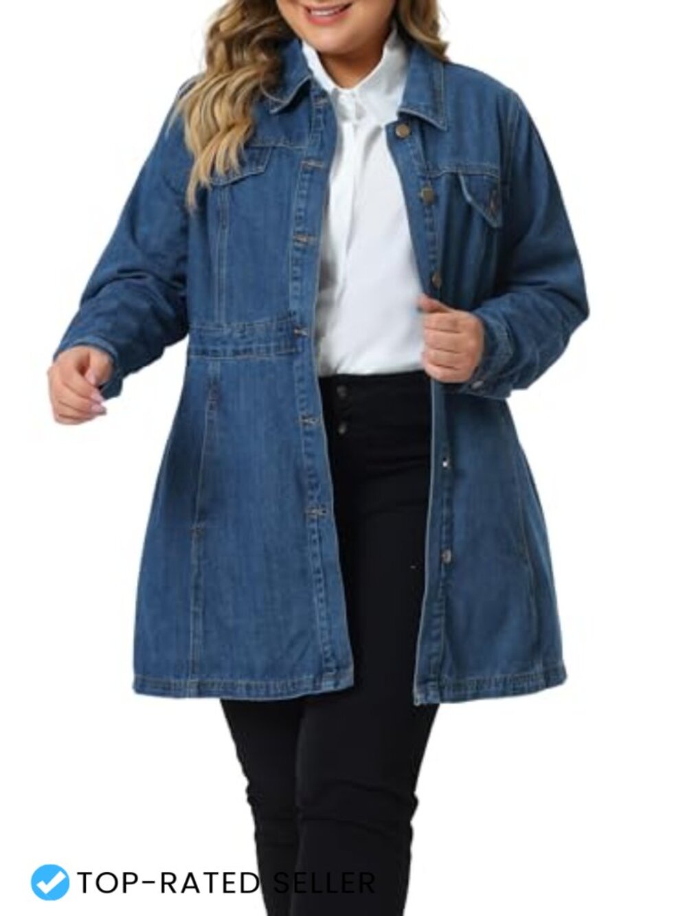 Women's Plus Size Denim Jean Jacket Buttons Long Sleeve